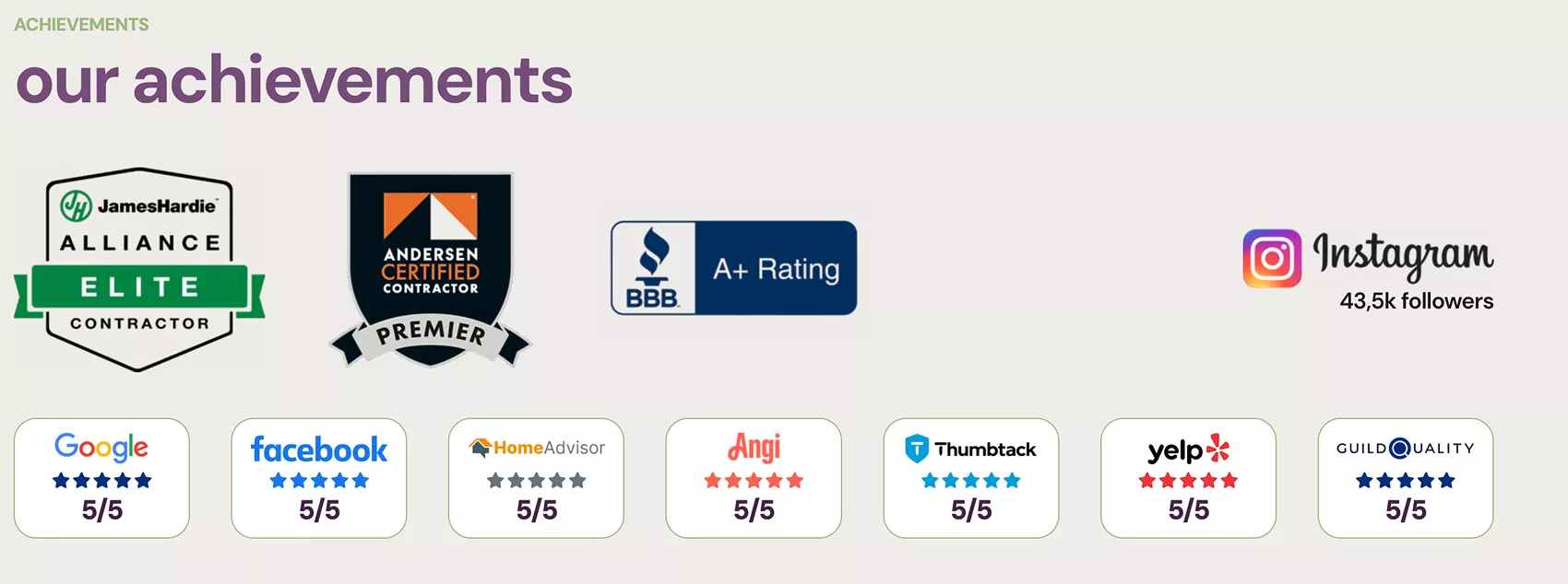 trusted awards of the local exterior remodeler contractor