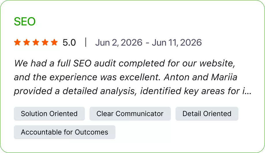 Five-star client review of a detailed website SEO audit completed by Loona Agency.