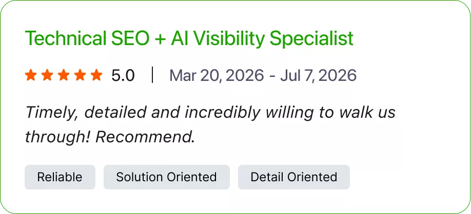 Five-star client review of Loona Agency’s technical SEO and AI visibility services.