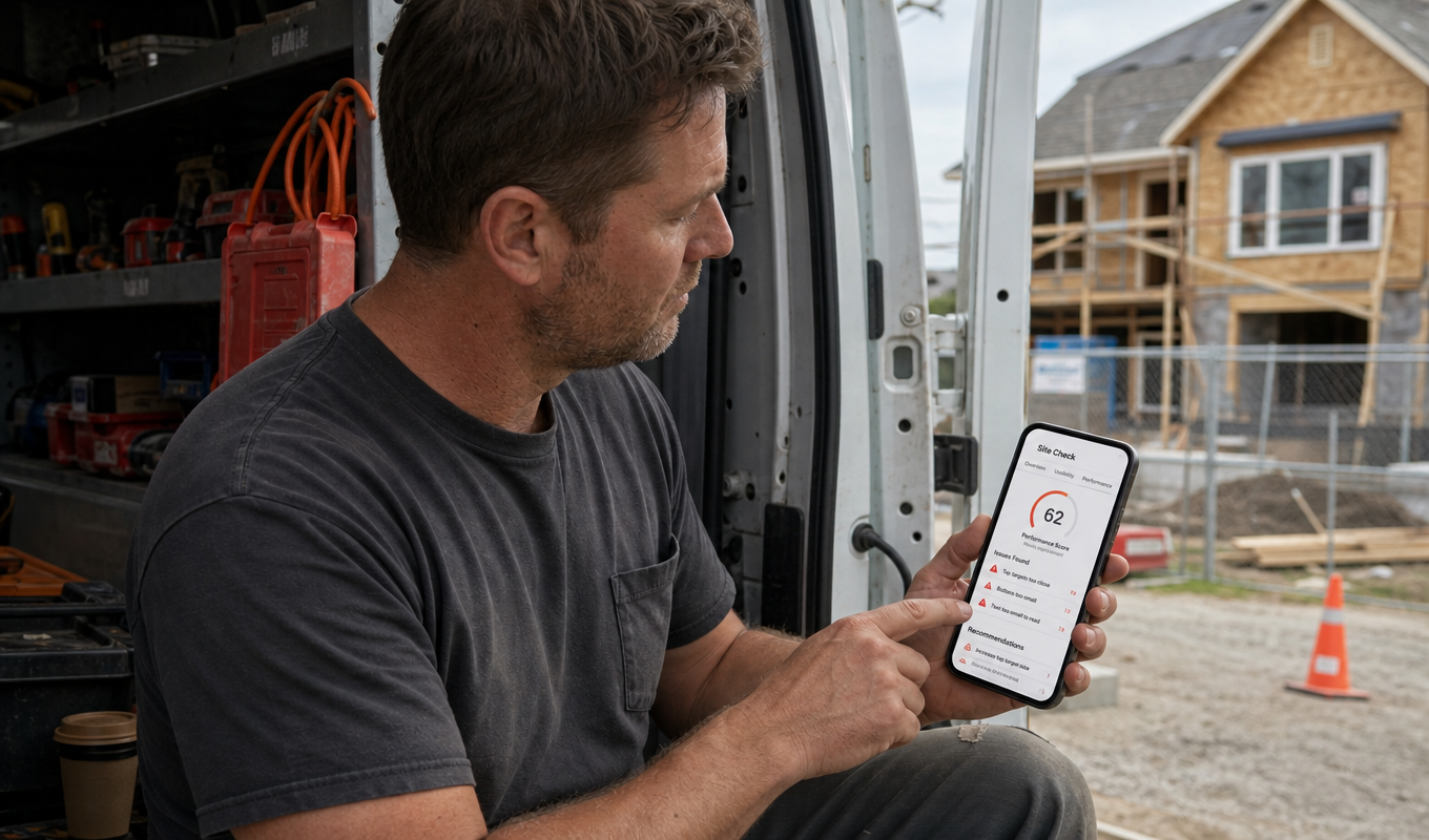 Contractor checking mobile site speed and usability results