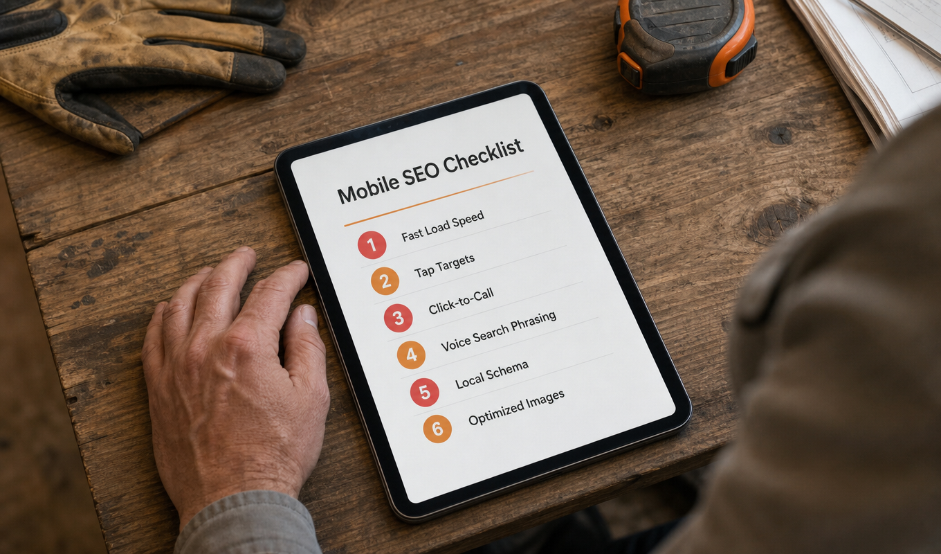 Mobile SEO checklist displayed on tablet for site managers