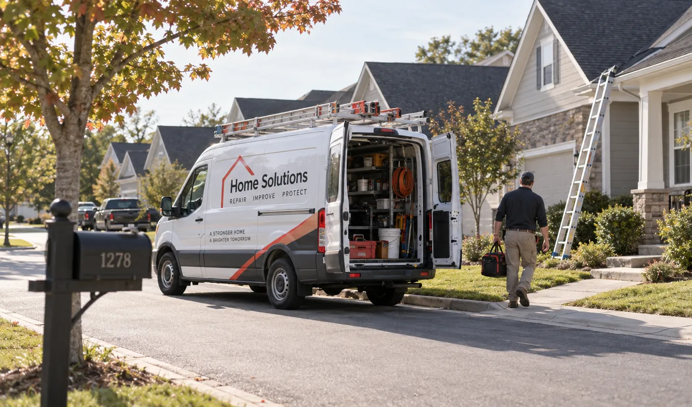 Neighborhood visibility Service van parked on a residential street near neighborhood mailboxes