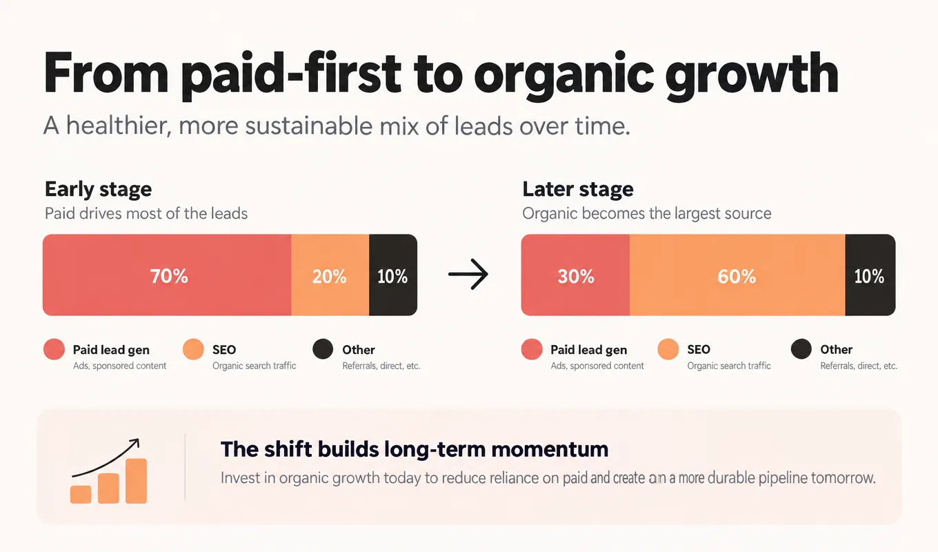 Split bar showing paid ads share and SEO share of marketing budget